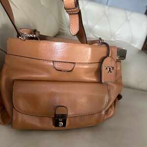 Tori Burch tan Leather Shoulder Bag